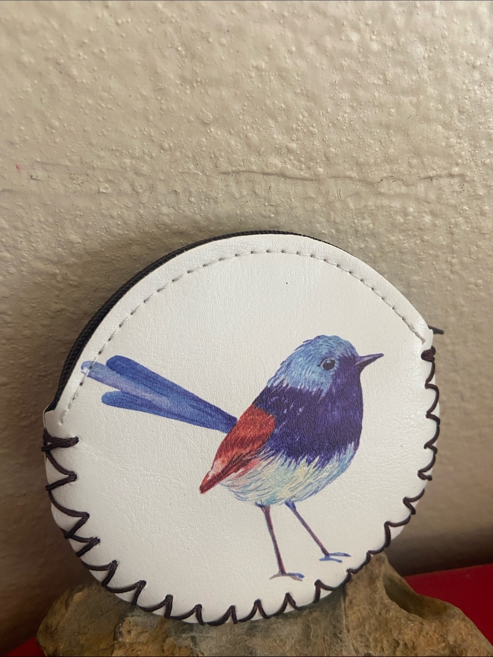 5/$10❤️❤️❤️White Bird Print Pet Accessory Pouch - Blue & Red Bird Design